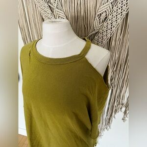 Free People Distressed Asymmetrical Olive Tee